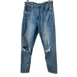 American Eagle AE Ripped High Waisted Mom Medium Wash Jean Size 8 Long